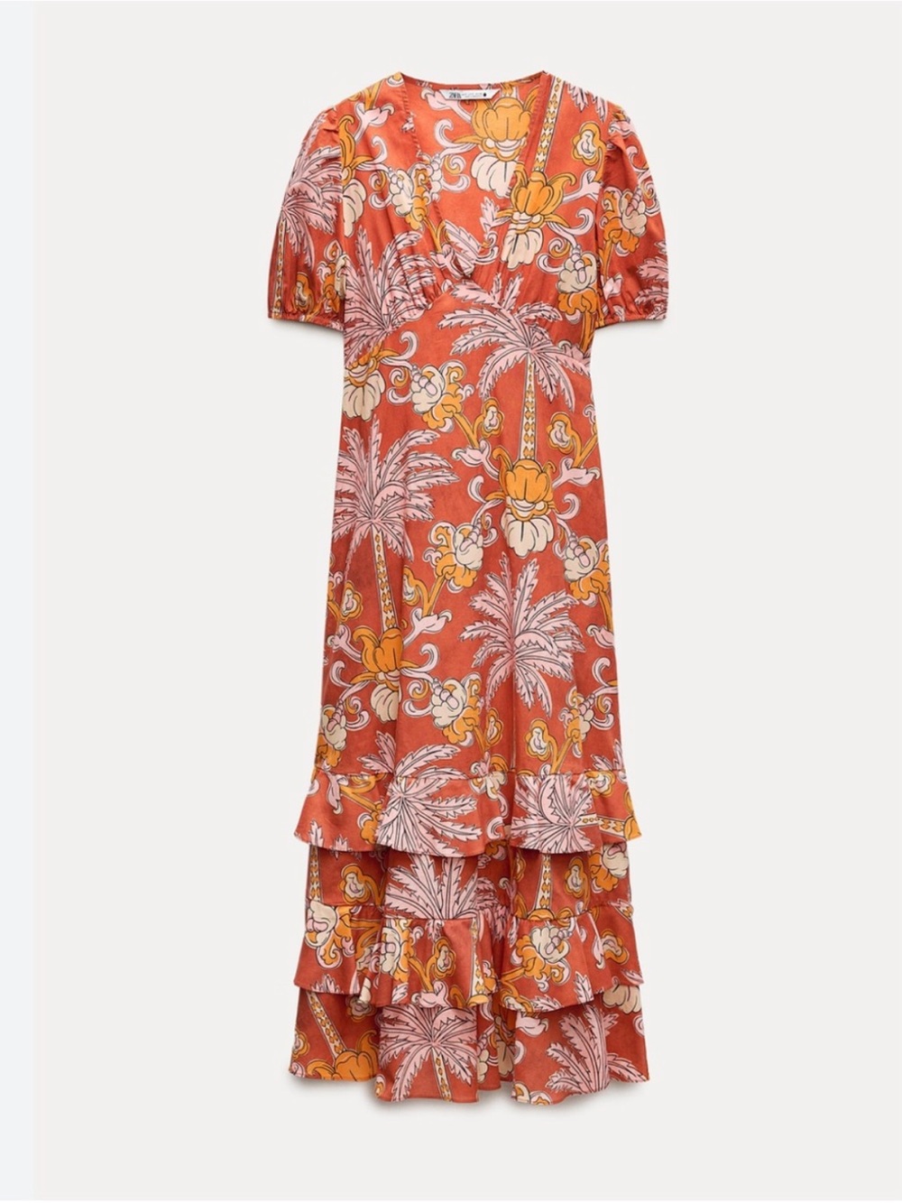 Zara Blogger Favorite Orange Ruffle Maxi Dress XXL NWOT